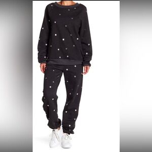 WILDFOX TWINKLE FOIL STAR SWEATSHIRT‎ +SWEATPANTS SWEATSUIT BLACK